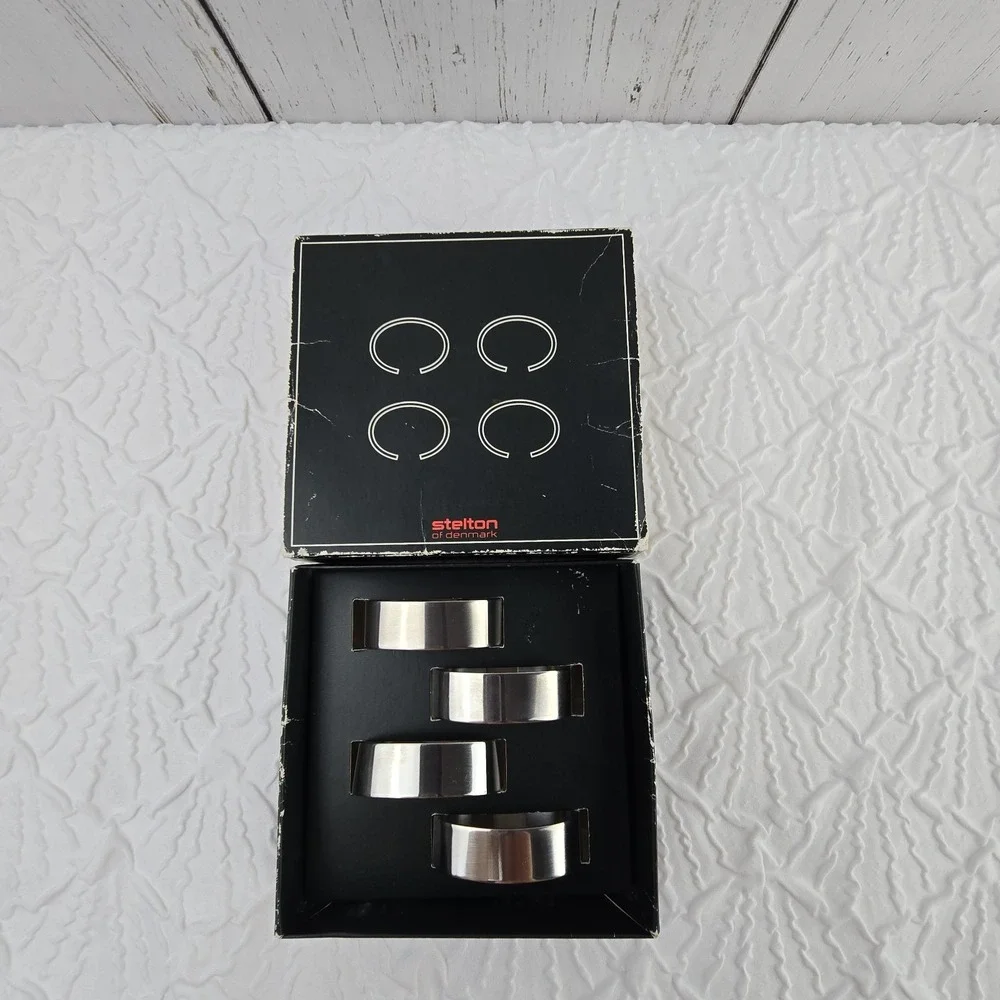 Stelton Of Denmark Set of 4 Napkin Rings Svend Jensen Stainless‎ Steel